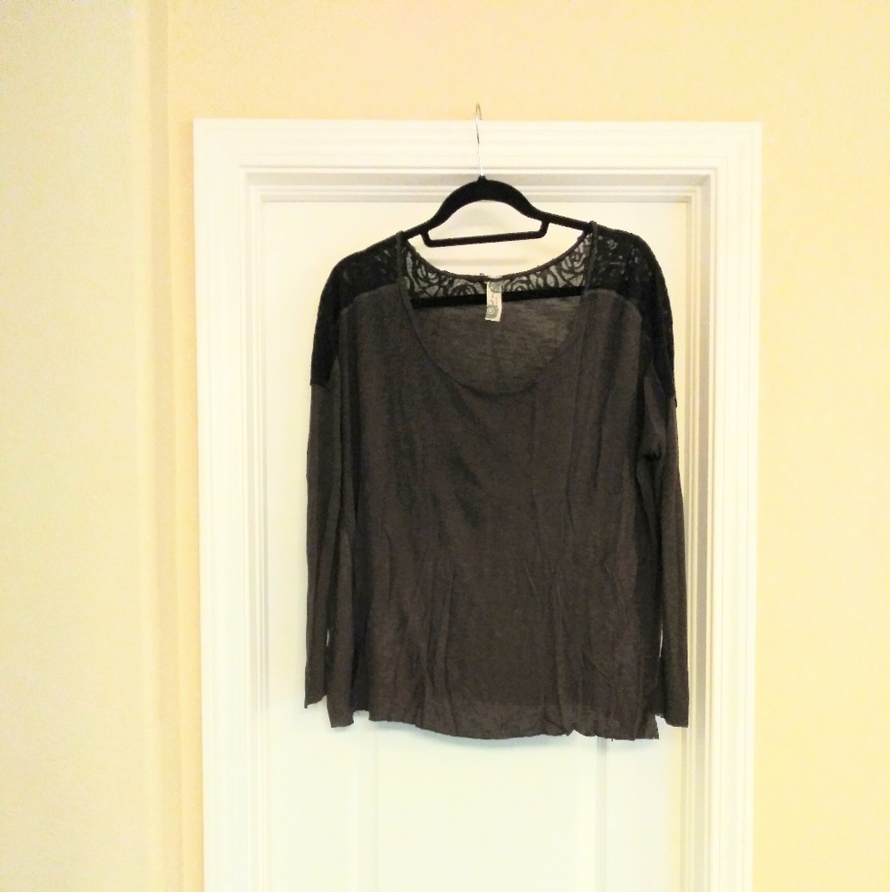 Free People Long Sleeve Lace Shoulder Top